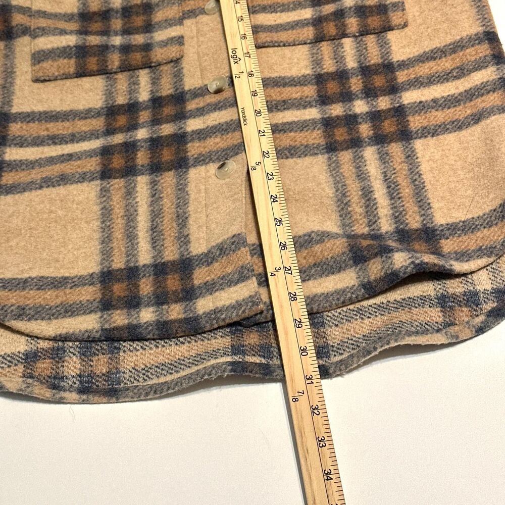 H M Jacket Women XS Tan Plaid Button-Up Long Sleeve 2 Chest Pockets Shacket - Picture 4 of 10